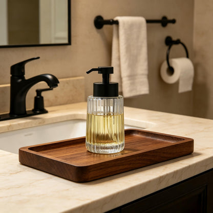 Easy Tang Glass Foaming Soap Dispenser with Black Pump, 12 OZ Vintage-Inspired Modern Glass Refillable Bottle for Bathroom Vanity Countertop and