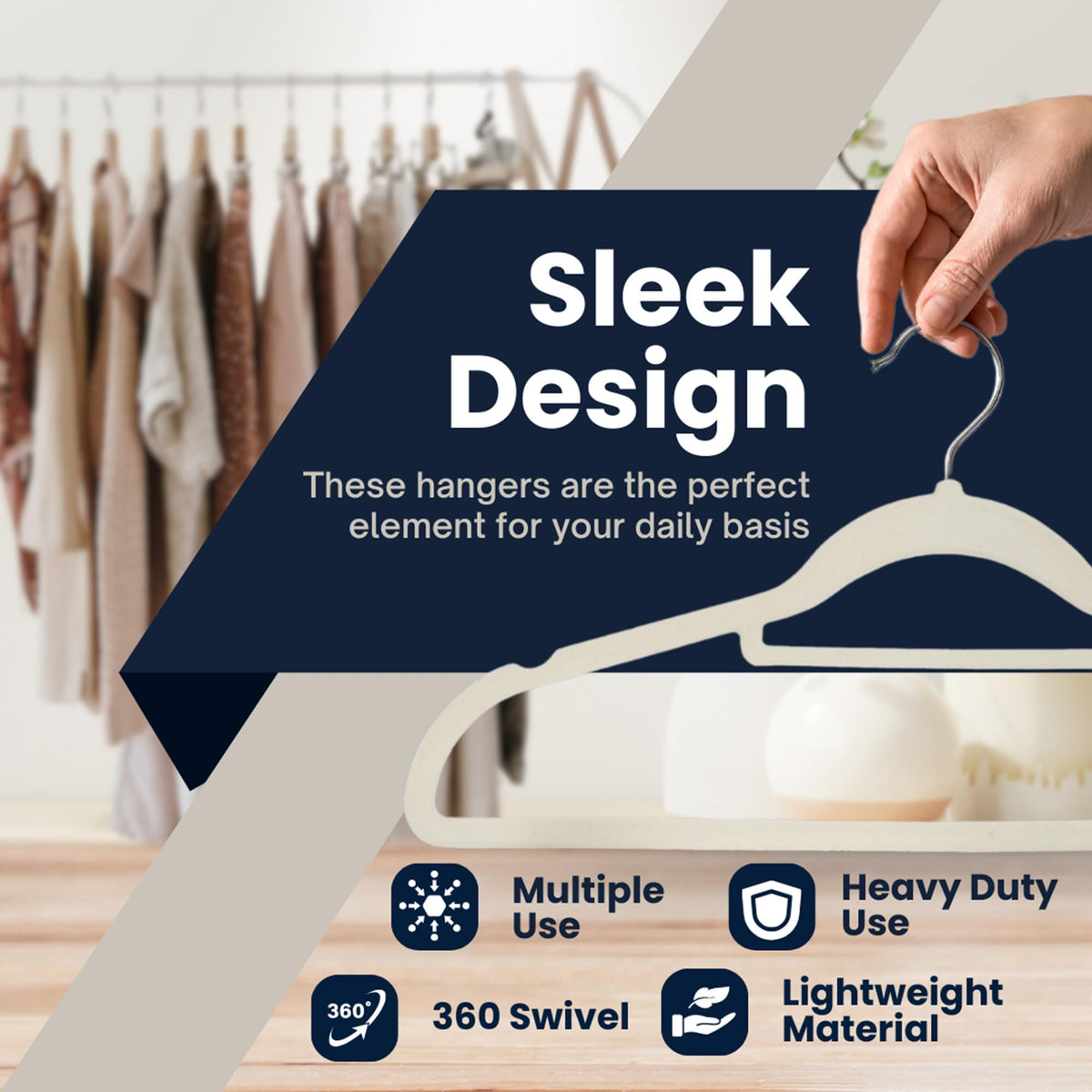 Sasha Morel 50 Pack Velvet Coat Hangers – Non Slip Velvet Hangers for Clothes, Space Saving Adult Hangers with Tie Organizer & Swivel Hooks
