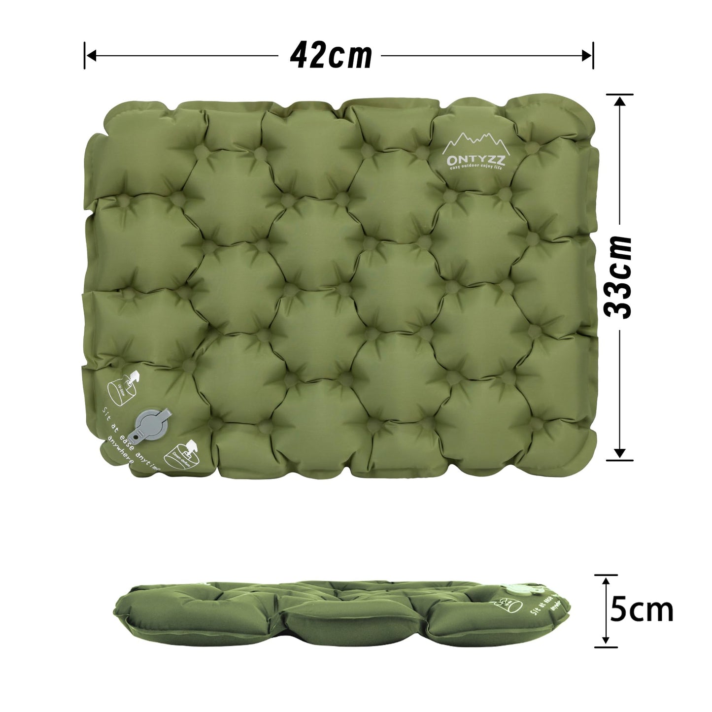 ONTYZZ Green Inflatable Seat Cushion Lightweight Stadium Seat Pad Waterproof Air Cushion for Stadium Hiking Office Airplane