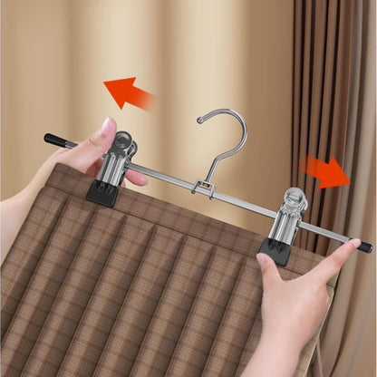 Trouser Hanger,10Pack Pant Hangers Space Saving Skirt Hangers with Clips Adjustable Non-Slip Coat Hangers Heavy Duty Chrome Clothes Hangers Clothes