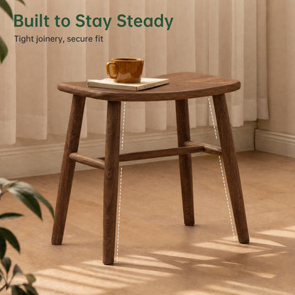 100% Oak Solid Wood Dressing Stool with Curved Seat, Walnut Vanity Stool
