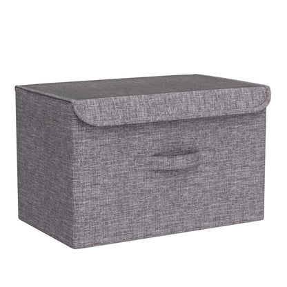 Booxihome 3Pcs Fabric Storage Boxes With Lids For Wardrobe Clothes Toy Foldable Linen 37 * 24 * 25cm (Grey)