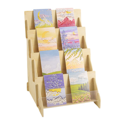 SSYYGET Greeting Card Display Stand, 4 Tier Postcard Display Stand, Portable Card Display Rack, Wooden Retail Display Holder, Magazine Organizer Rack