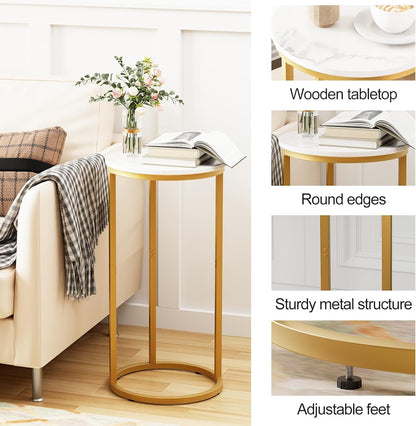 C Shaped End Table, Round Side Table, SofaTable, CoffeeTable Under Sofa, Small Couch Snack Tables, Bedside Tables with Metal Frame for Living Room