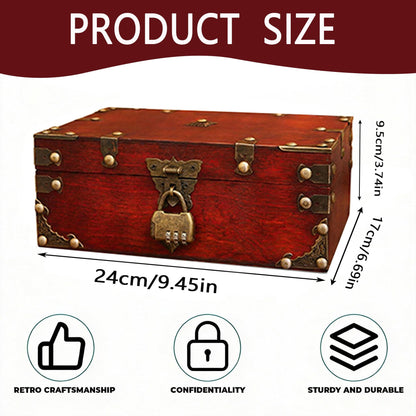 SZHUGEKI Vintage Wooden Treasure Chest Box with Lock, 24 x 17 x 9.5 cm