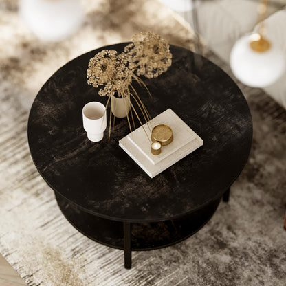 Mossora 68cm Black Oak Round Lift Top Coffee Table with Hidden Storage