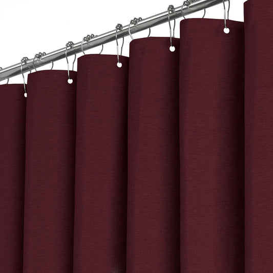 BTTN Burgundy Linen Shower Curtain, Modern Mildew Resistant Textured Fabric, Waterproof Polyester for Bathroom, Weighted Hem, Durable and Washable,