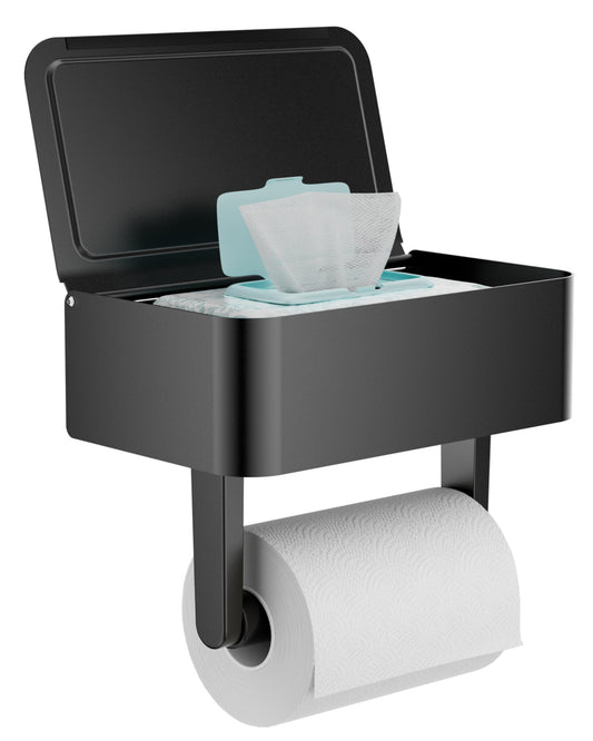 WZKALY Toilet Paper Holder with Shelf - Flushable Wipes Dispenser & Storage Fits Any Bathroom, Keep Your Wet Wipes Hidden - Stainless Steel Wall Mount