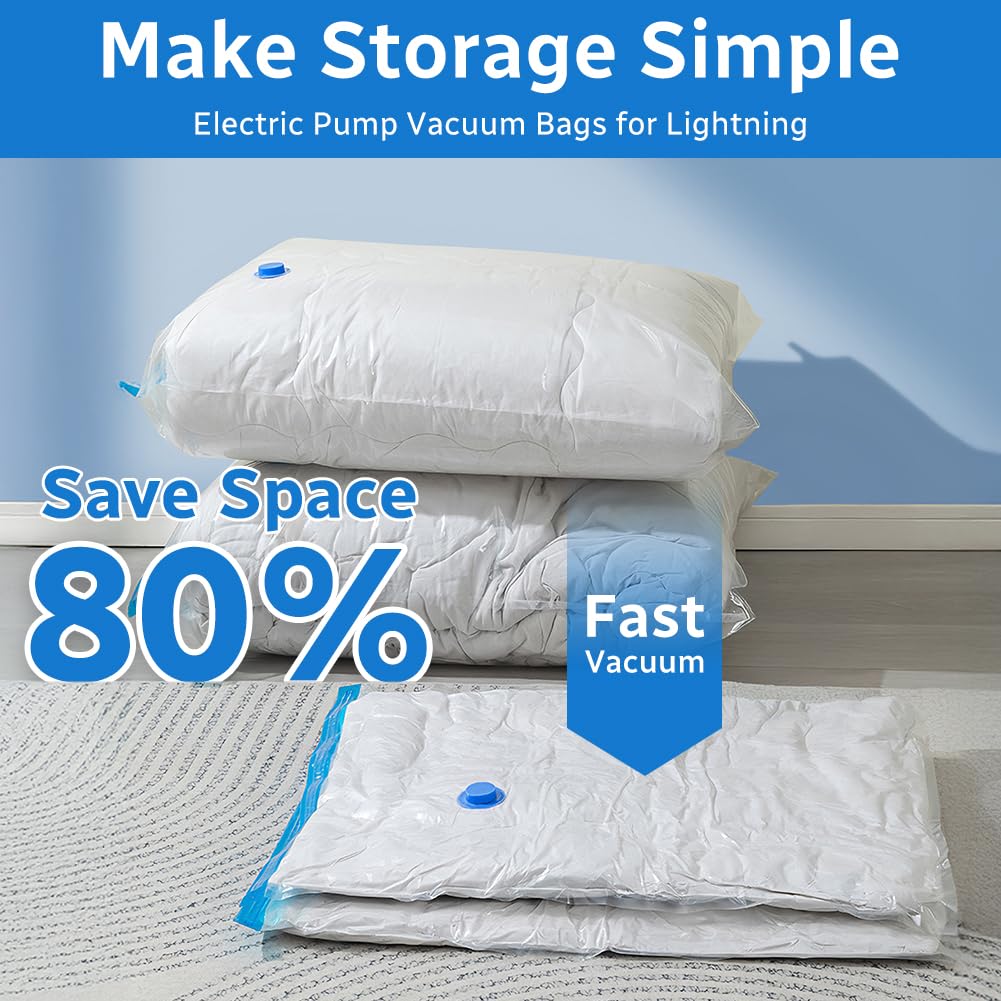 Flintronic Vacuum Storage Bags, 12 PC Vacuum Bags with Electric Pump, 80% More Space Saver Sealer Bags with Double Zip for Clothes, Comforters