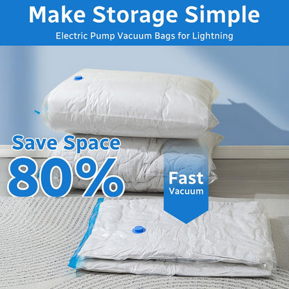 Flintronic Vacuum Storage Bags, 12 PC Vacuum Bags with Electric Pump, 80% More Space Saver Sealer Bags with Double Zip for Clothes, Comforters