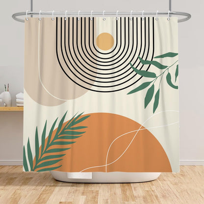 Xiaoterna Boho Sun Line Shower Curtain Rustic Boho Bathroom Curtain Modern Abstract Shower Curtain Green Leaves Sun Lace Lines Shower Curtain Machine