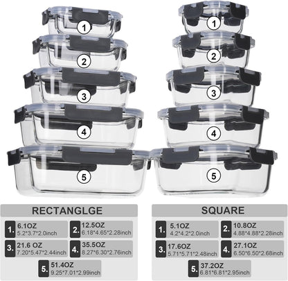 GENICOOK Glass Food Storage Containers with Lids, Meal Prep Containers, Airtight Lunch Containers Bento Boxes with Snap Locking Lids, for Microwave,