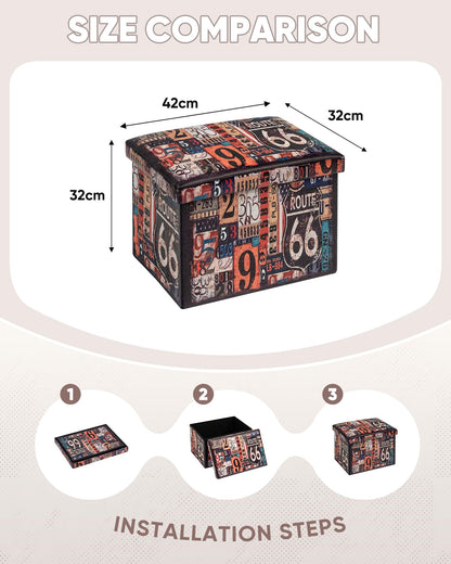 Bonlife Small Foldable Ottoman with Lid, Storage Box, 120kg Capacity