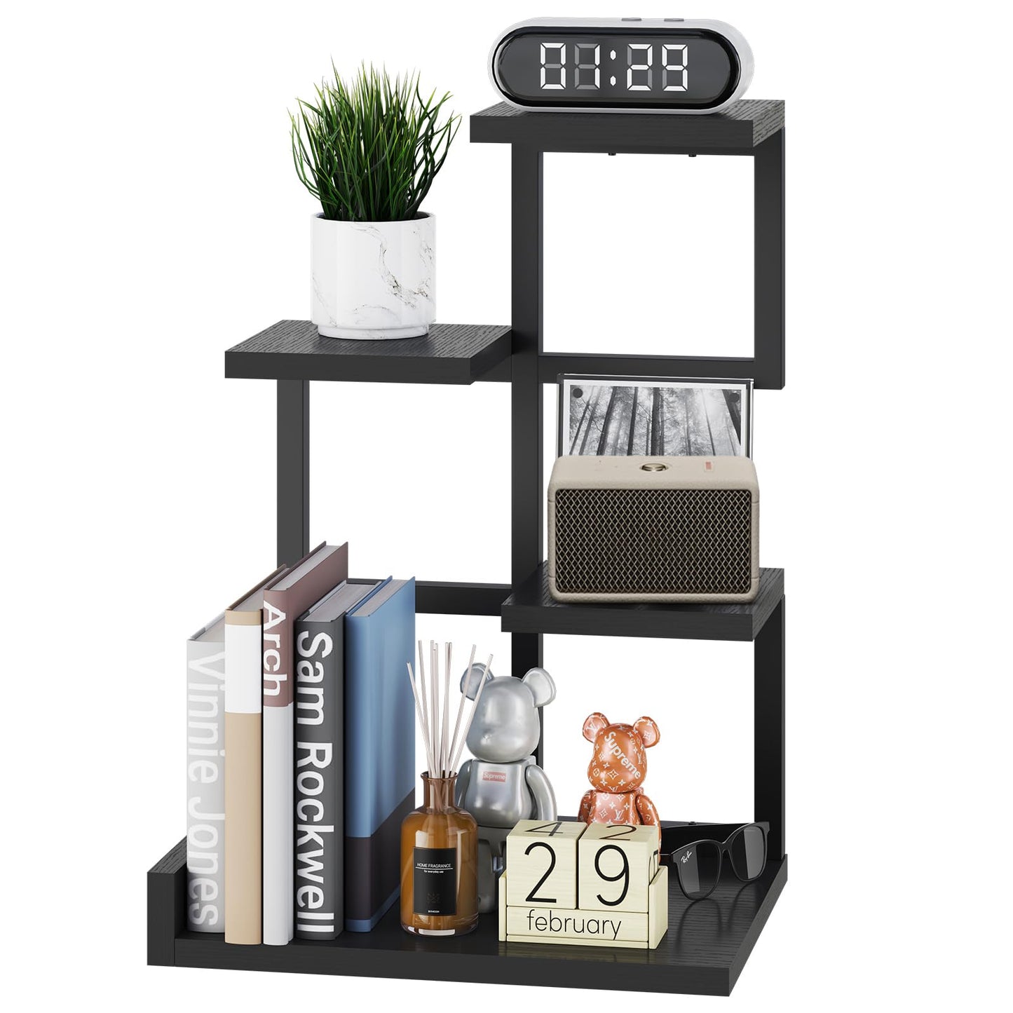 YMYNY Desktop Shelf Organizer 4 Tier Storage Display Rack Black HSR007B