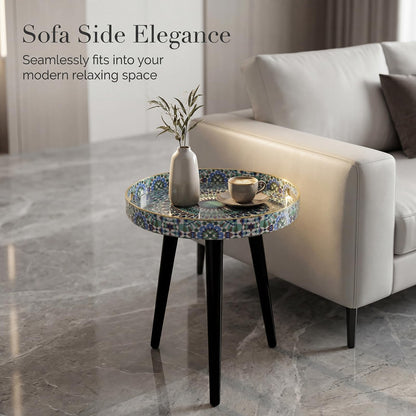 Simmer Stone Round Indoor Side Tables with Detachable Wooden 3 Legs, Versatile Tray Table, Perfect For Round Coffee Table Tea
