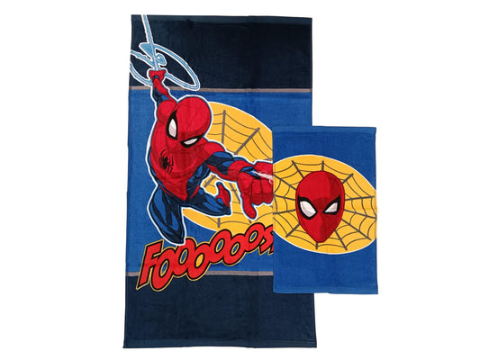 Spiderman Marvel Terry Bath Towels, Set of 2 Bath Towels, Face Towel, Bidet Towel, Blue, Cotton, 100 Percent, Set of 2, Official Product