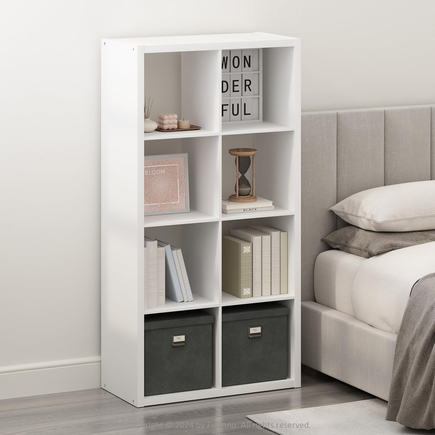 Furinno SIMPLE Cube Storage Organizer, 8-Cube Display Shelf, Open Back Shelving Unit, Storage Shelves, Extra Thick Frame