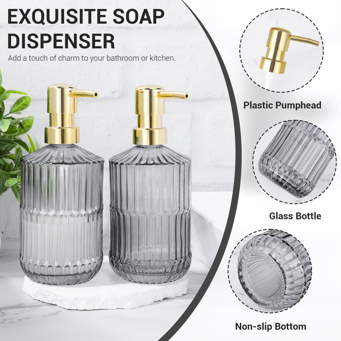 Segus Dish Soap Dispenser, 2 Pieces 450ml Washing Up Liquid Bottle, Dispenser Bottle with Pump, Refillable and Leakproof, Kitchen Accessorie