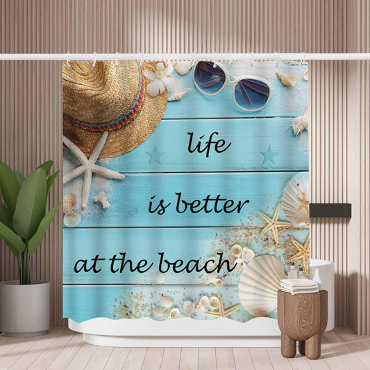 Woutay Shower Curtain Mould Proof Resistant Better Life at The Beach,Water Repellant Fabric,Polyester,Size 180x180CM