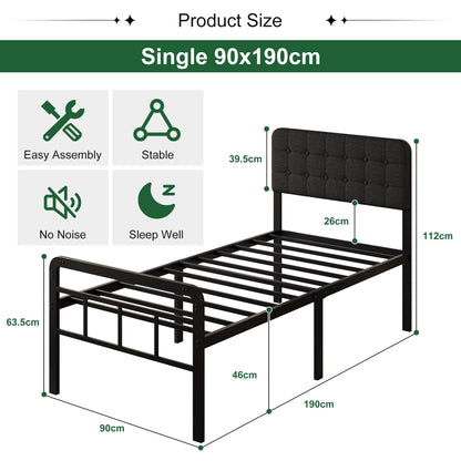 EMODA 3ft Single Bed Frame with Upholstered Headboard and Footboard