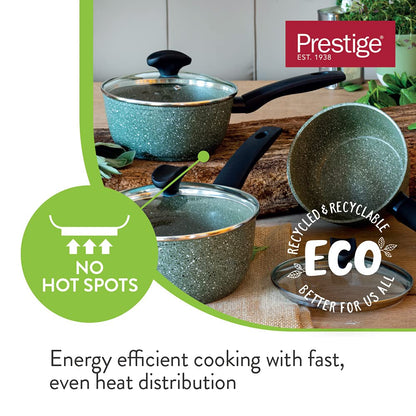 Prestige Eco Non Toxic Non Stick Frying Pan Set of 2 & Wok with Lid - Induction Ready PFOA Free Cookware, Dishwasher Safe Cookware Made in Italy of