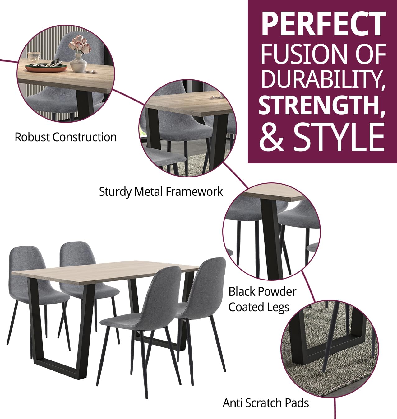 Hallowood Furniture Dudley Oak Effect Dining Table and Chairs Set 4, 150cm