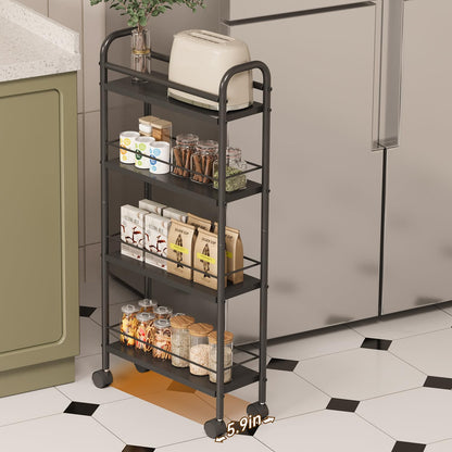 Asgolion 4-Tier Trolley, Space-Saving Kitchen Storage Trolley with Wheels
