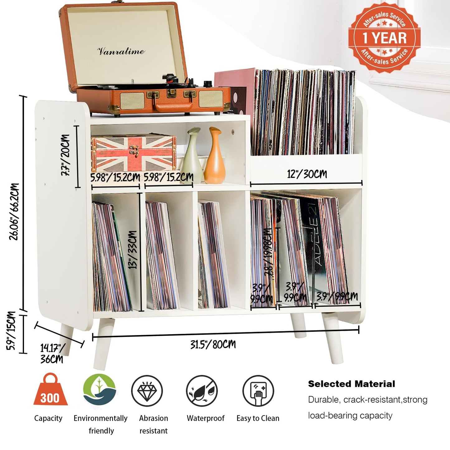 UODERS Record Player Stand, Large Record Player Table Cabinet with Open Vinyl Storage and Display Shelf Holds up to 350 Albums