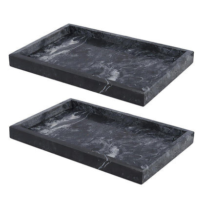 LEXININ 2 Pcs Grey Rectangle Marble Bathroom Tray, 30 x 20cm Marble Decorative Storage Tray for Kitchen, Countertop