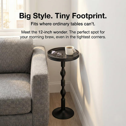 ZEXVIDA Small Round Drink Table,Pedestal Tables,Small Round Side Table for Narrow Spaces,End Table for Living Room, Bedroom, Bathroom,Balcony (Black)