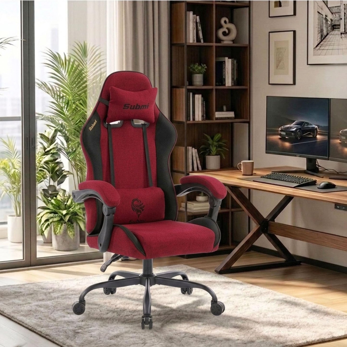 WUPY Racing Style Gaming Chair, PC Gamer Chair with Headrest, Red Black