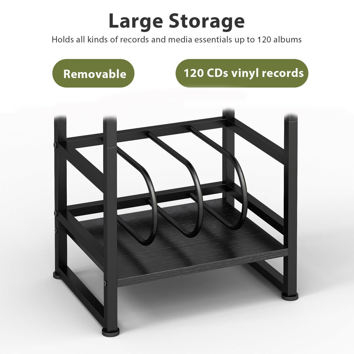 ZEXVIDA Vinyl Record Player Stand, 3-Tier End Table with Vinyl Record Storage, Record Player Table Holder Cabinet Up to 120 Albums for Living Room