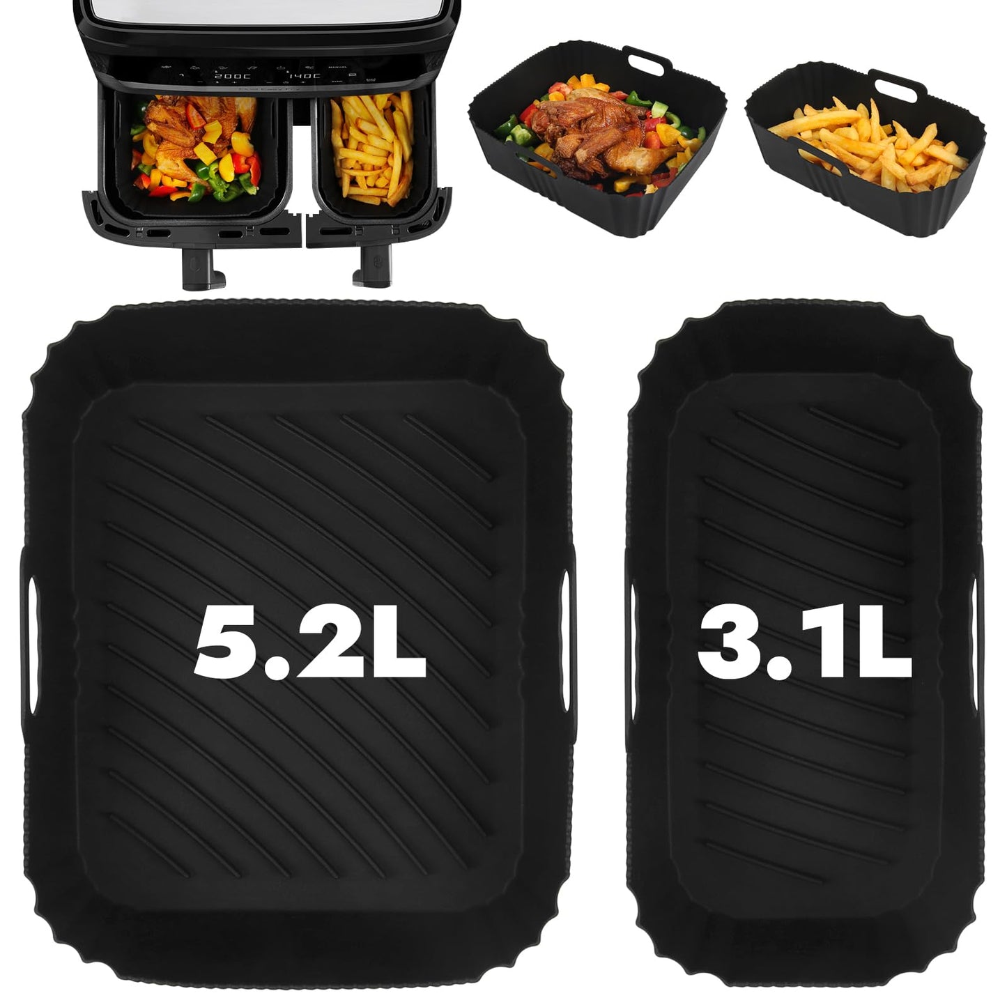 GINOYA Air Fryer Liners for Tefal Easy Fry 5.2L/3.1L, Tower T17099, Lakeland 5L/3L, Salter EK5729, Netta 5.5L/3.5L, EUARY 4L/6L, Huddle 5L/3.5L, Air