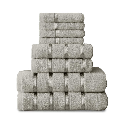 GC GAVENO CAVAILIA 8 Piece Towel Bale Set, Water Absorbent Bathroom Towels Accessories, Silver Towels Set 450 GSM, 4x Face Towel 2x Hand Towels 2x