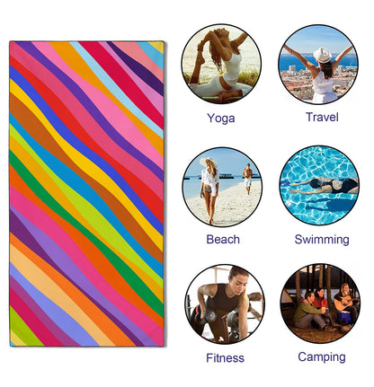 YISUMEI Colorful Rainbow Ripples Beach Towels for Adults Extra Large 180x90cm, Microfibre Quick Dry Towel for Travel Swimming Camping Sports