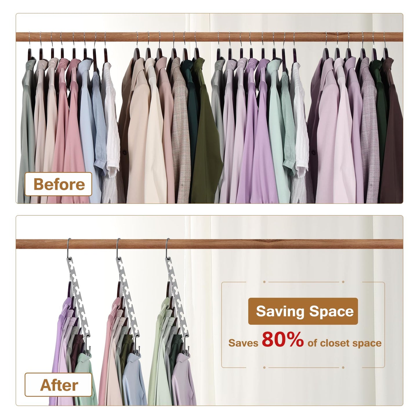 Sindax 8pcs Magical Space Saving Hangers, Stainless Steel Hangers for Clothes, Portable Closet Wardrobe Storage Organiser for Trouser Coat and Suits
