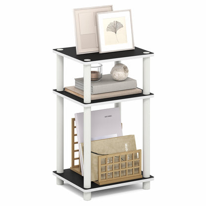 Furinno TURN-N-TUBE Side Table, 3-Tier End Table, Night Stand, Bedside Table, for Living Room, Bedroom, White/Black Espresso