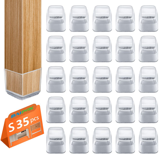 35pcs Square Chair Leg Floor Protectors, Silicon Chair Leg Cover for Hardwood Floors, Rectangle Floor Protectors for Chairs, No Scratches and No