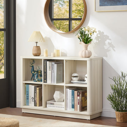 LELELINKY 6 Cube Storage Bookcase, 40" Wide Wooden Book Shelf with Thickened Base, Freestanding 2-Tier Open Book Case Unit with Curved Edge