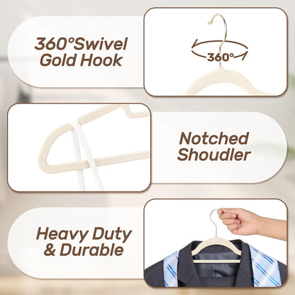 Sishynio Premium Velvet Hangers 30 Pack with Gold Hooks, Non-Slip, Space Saving Felt Clothes Hangers, Sturdy Slim Flocked Hanger for Dresses, Coats