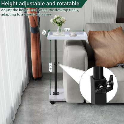 XNSDXV C Shaped Side Table Adjustable Height, 360°Swivel Bedside Tables With Wheels, End Table for Small Spaces, Sofa Side Tables For Living room