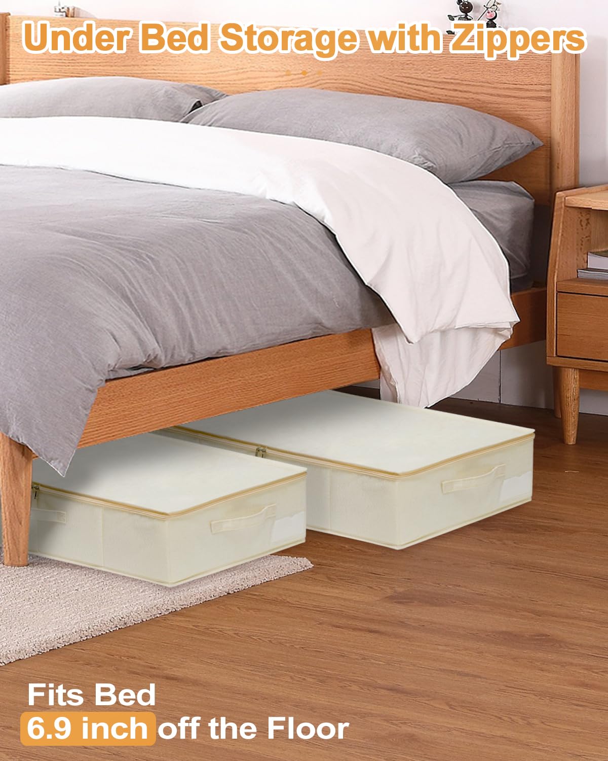 JUPELI 50L Under Bed Storage Boxes with Lids, 2 Pack, Beige