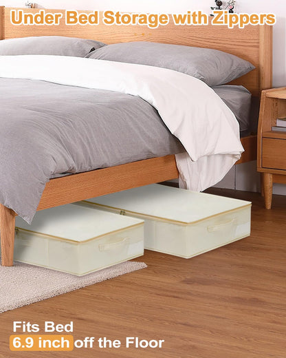 JUPELI 50L Under Bed Storage Boxes with Lids, 2 Pack, Beige