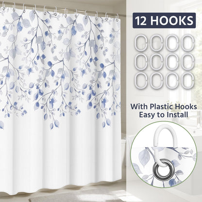FAVORTALK Shower Curtains Washable Shower Curtain Mould Proof Resistant Waterproof Leaf 180x180cm Bathroom Curtains with Hooks Quick-Drying Polyester