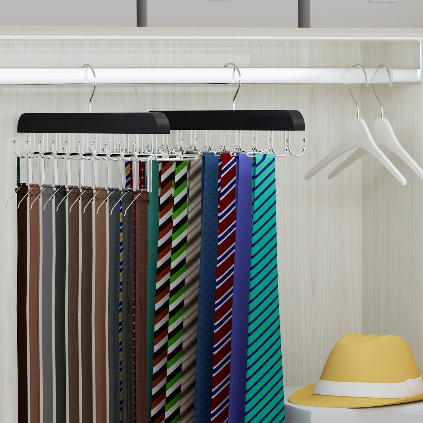 Tie Rack & Belt Hanger 2 in 1 Tie Hanger Space Saving 20 Hooks Hangers for Closet Max 30 Belts with 30 Ties Capacity