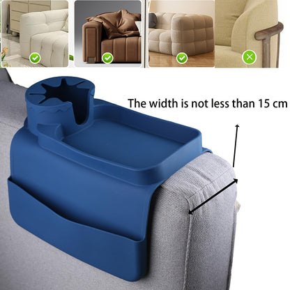 DLBTWDOYLS Silicone Sofa Cup Holder Tray, Non-slip Sofa Armrest Cup Holder with Side Pockets, Multi-functional Sofa Armrest Organiser