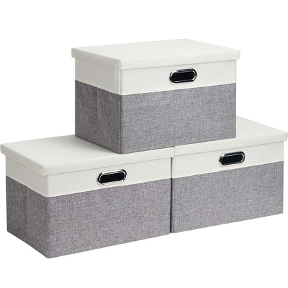 Febzoce Storage Boxes with Lids, Storage Baskets for Shelves Foldable Fabric Storage Bins Organizer for Home and Office Light Grey and White Medium