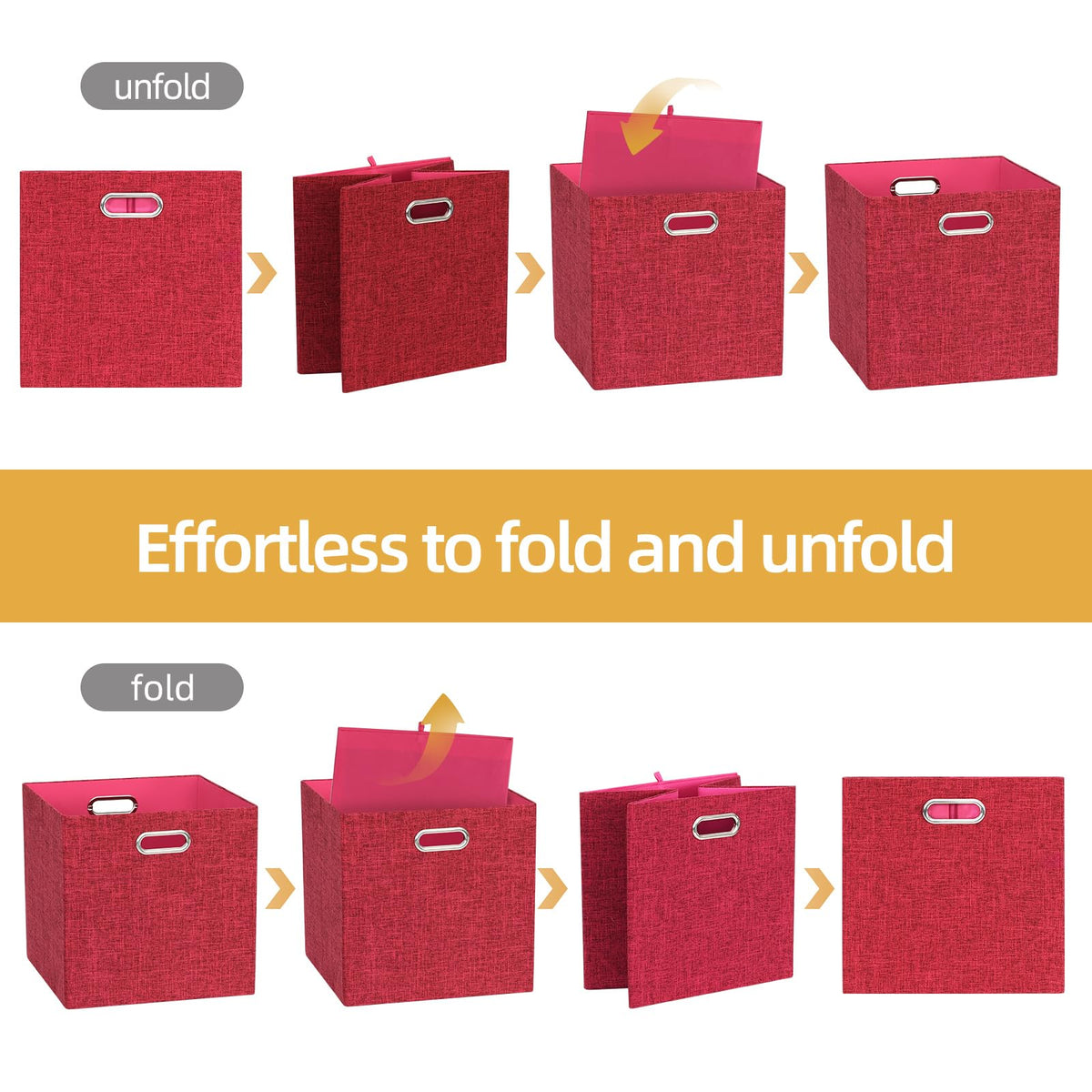 BinWhiz 4 Pack Collapsible Linen Fabric Storage Cubes/Organiser - 33x33x33 cm Fabric Bins for Kallax Shelves, Cabinet, Bookcase, Closet