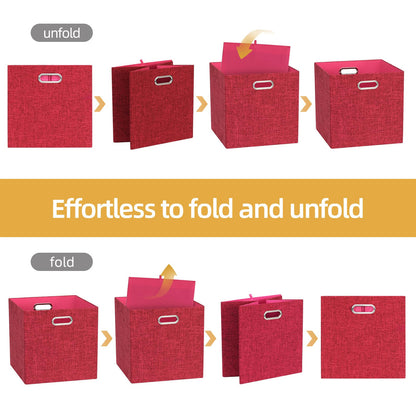 BinWhiz 4 Pack Collapsible Linen Fabric Storage Cubes/Organiser - 33x33x33 cm Fabric Bins for Kallax Shelves, Cabinet, Bookcase, Closet