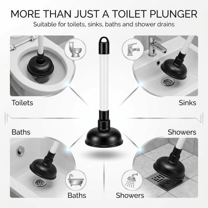 Heavy Duty Drain Unblocker Sink Plunger 9 inch Strong Handle & 4 inch Rubber Cup for Toilet Shower Bathroom Kitchen Drains Powerful Suction Tool Fast